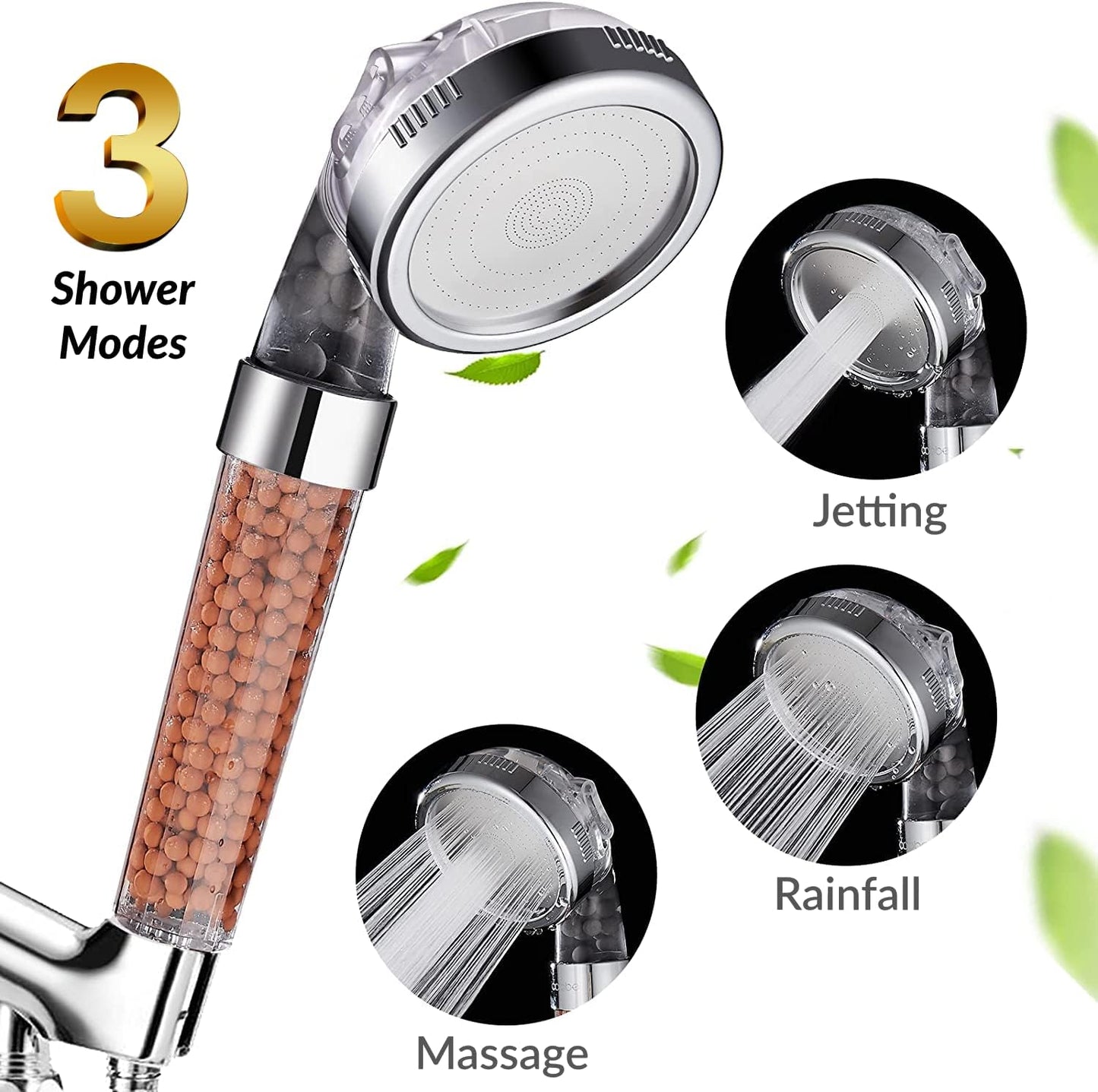 Filtered Hand Held Shower Head Ionic Head Help Reduces hair loss Rainfall Spa Water Saving, Purifies Water, Remove Chlorine (Transparent) فلتر دش موفر للمياه ينقي المياه ويزيل الكلور